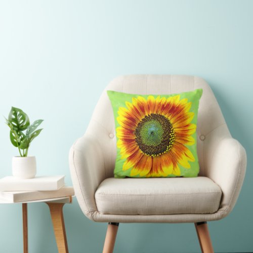 Sunflower Bold Floral Yellow and Green Flower Throw Pillow