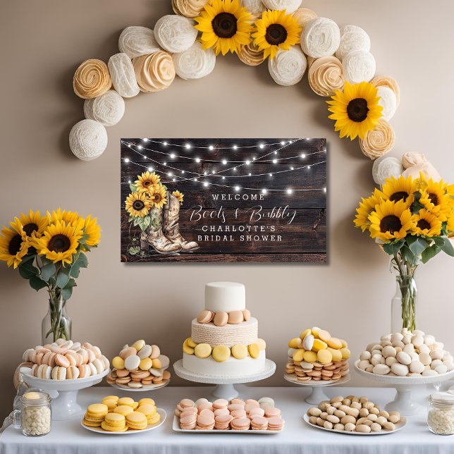 Sunflower Boots and Bubbly Bridal Shower Welcome  Banner (Boots & Bubbly Bridal Shower Banner
)