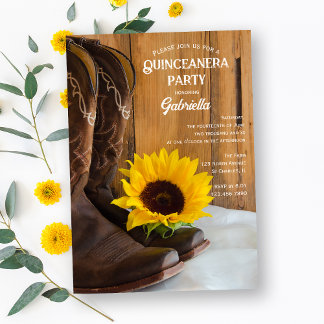 Sunflower Boots Country Western Quinceanera Party Invitation