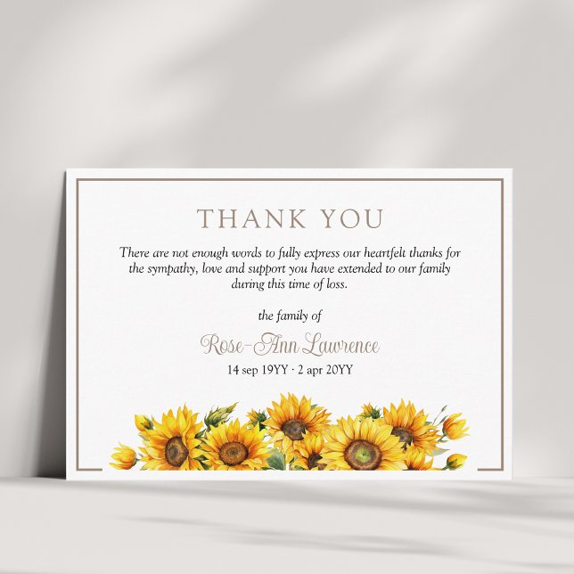 Sunflower Border Yellow Funeral  Thank You Card (Creator Uploaded)