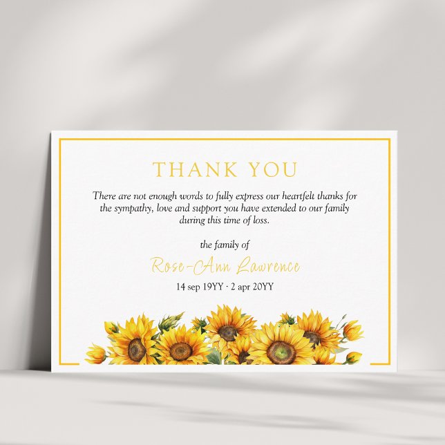 Sunflower Border Yellow Funeral  Thank You Card (Creator Uploaded)