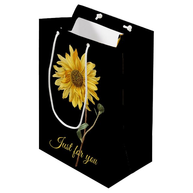 Sunflower Botanical Black Gift Bag (Front Angled)