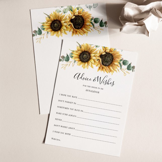 Sunflower Botanical Bridal Shower Advice Card (Advice and Wishes Floral Sunflower Eucalyptus Bridal Shower Card)