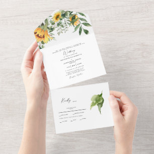 Sunflower Botanical Bride Parents Wedding All In One Invitation