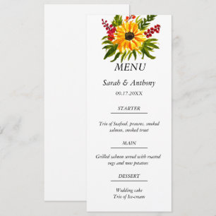 Sunflower Botanical Floral Fall Wedding Food  Menu