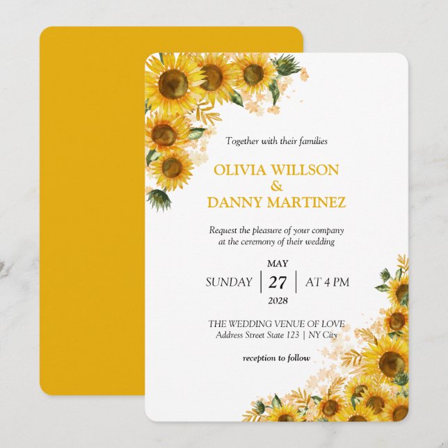 Sunflower Botanical Floral Wedding Invitation  (Front/Back)
