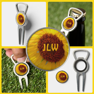 Sunflower Botanical Flower Personalized Initials Divot Tool