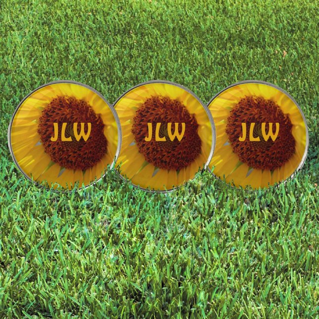 Sunflower Botanical Flower Personalized Initials Golf Ball Marker (Creator Uploaded)