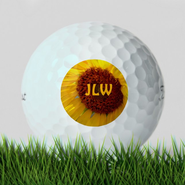 Sunflower Botanical Flower Personalized Initials Golf Balls (Creator Uploaded)