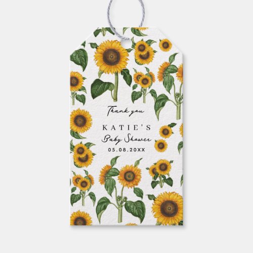 Sunflower Botanical Foliage Baby Shower Favor Gift Tags