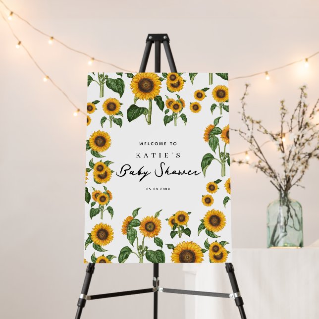 Sunflower Botanical Foliage Baby Shower Welcome Foam Board (In Situ (Stand))