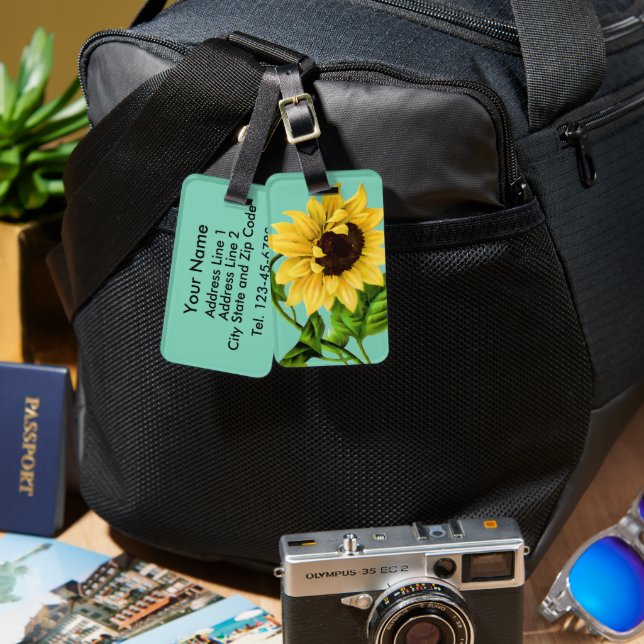 Sunflower Botanical Personalized Luggage Tag (Front & Back)