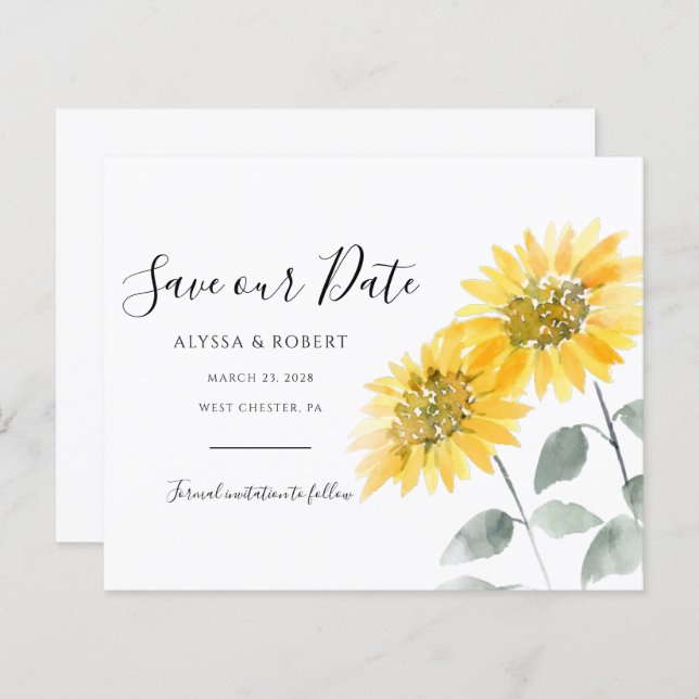 Sunflower Botanical Save The Date Announcement (Front/Back)