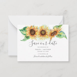 Sunflower Botanical Watercolor Save The Date Note Card