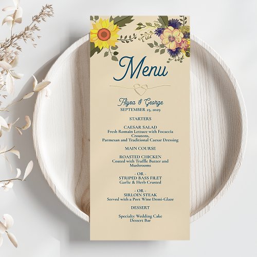 Sunflower Botanical Wedding Menu