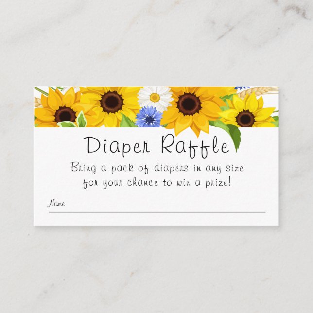 Sunflower Bouquet  Baby Shower Diaper Raffle Enclosure Card (Front)