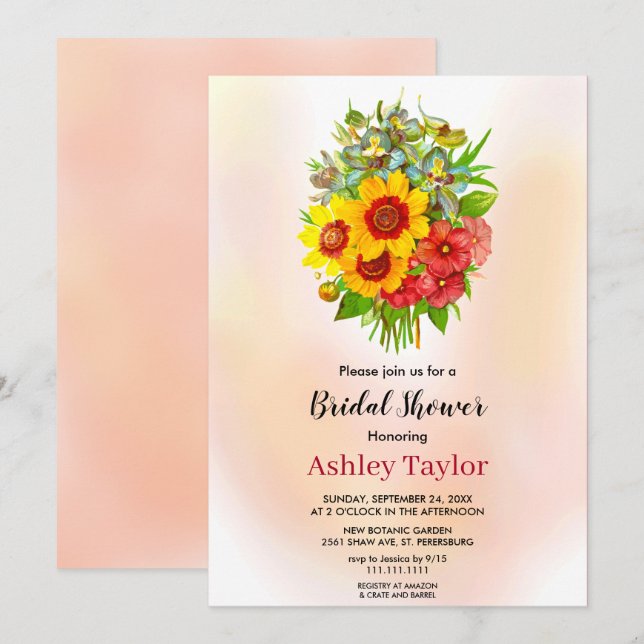Sunflower bouquet blush pink floral Bridal Shower Invitation (Front/Back)