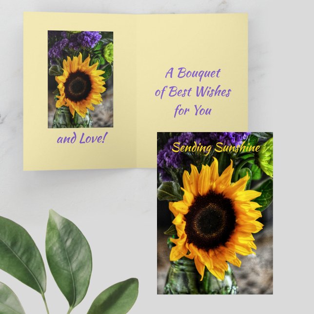 Sunflower Bouquet Botanical Floral Best Wishes Card (Creator Uploaded)