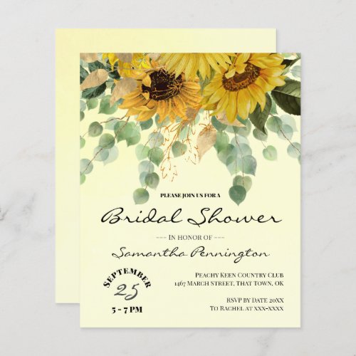 Sunflower Bouquet Bridal Shower Budget Invitation