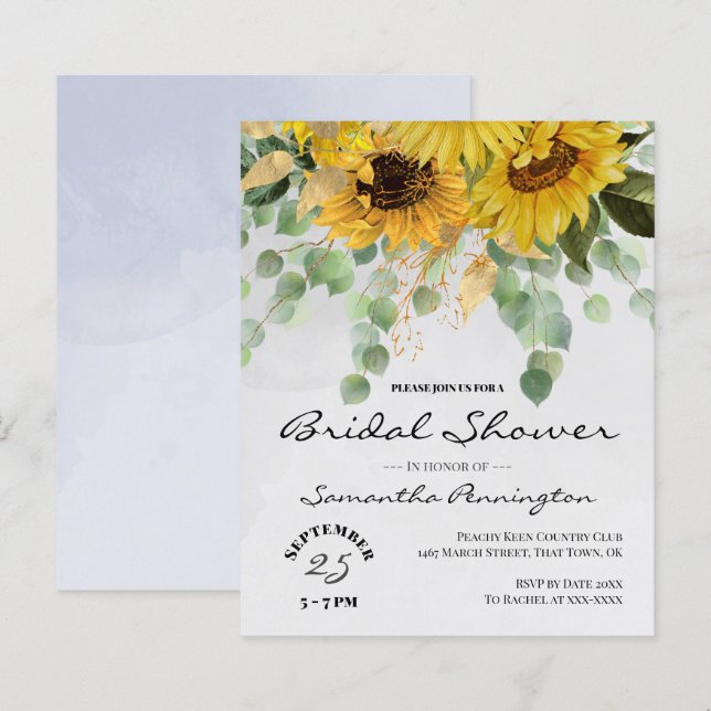 Sunflower Bouquet Bridal Shower Budget Invitation (Front/Back)