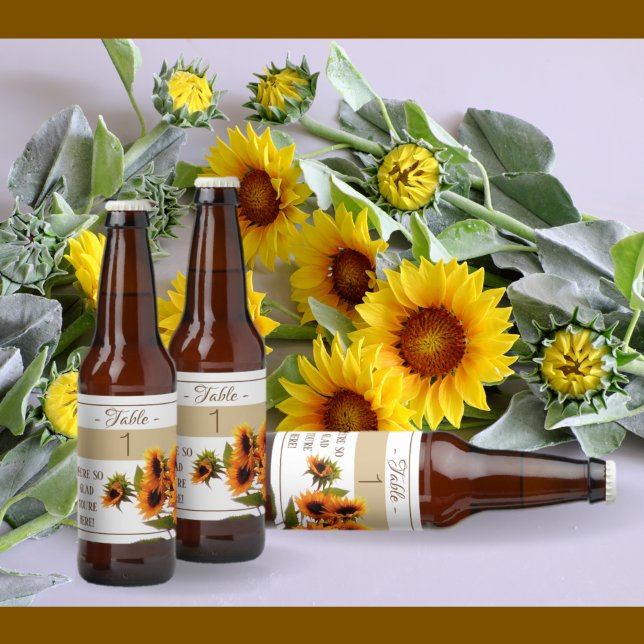 Sunflower Bouquet Collection - Table Number Beer Bottle Label (Creator Uploaded)