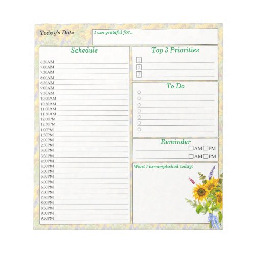 Sunflower Bouquet Daily Planner Notepad