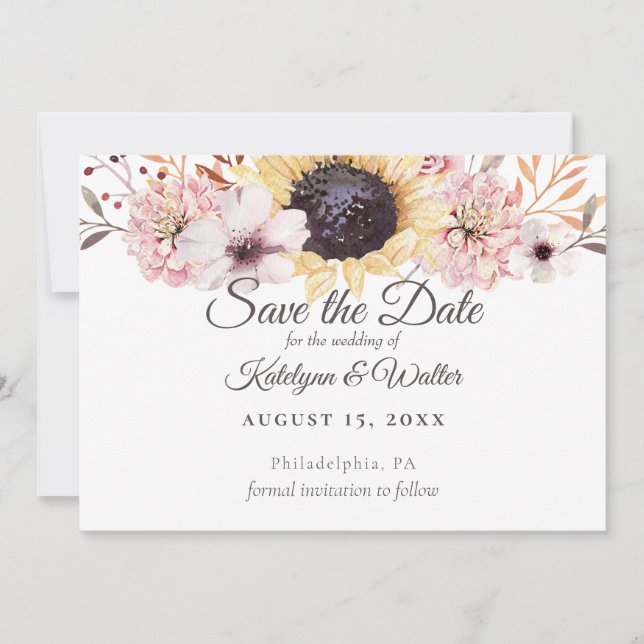 Sunflower Bouquet Elegant Country Save the Date Thank You Card (Front)