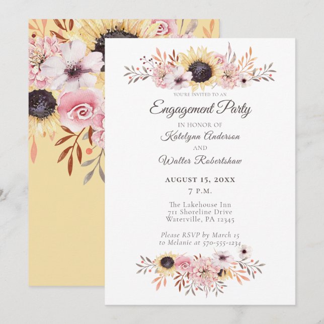 Sunflower Bouquet Engagement Party Invitation (Front/Back)