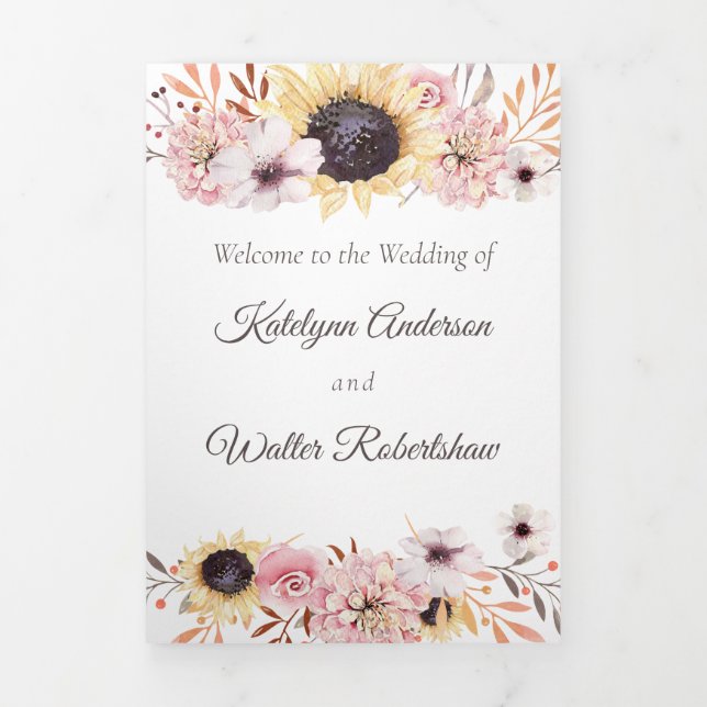 Sunflower Bouquet Folded Wedding Program (Cover)