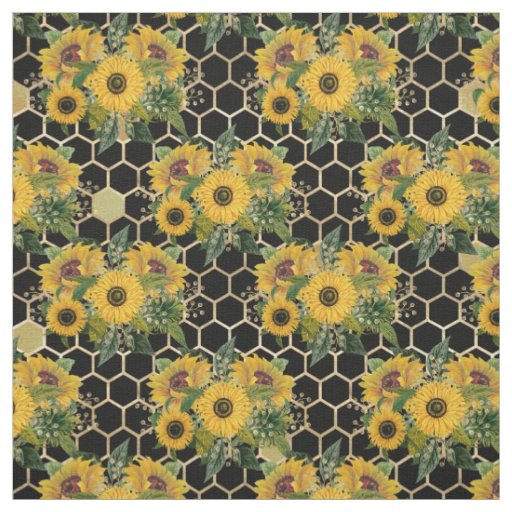 Sunflower Bouquet Gold Honeycomb Graphic Fabric