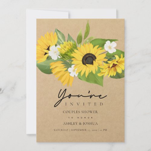 Sunflower Bouquet Kraft Paper Couples Shower Invitation