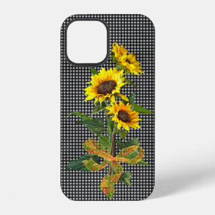Sunflower Bouquet on Black Gingham iPhone 12 Case