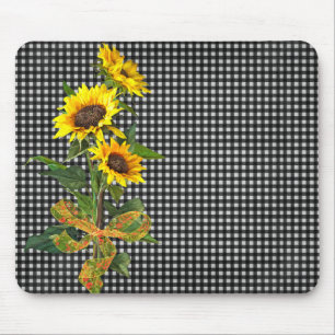 Sunflower Bouquet on Black Gingham Mouse Pad
