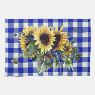 Sunflower Bouquet on Blue Gingham Kitchen Towel