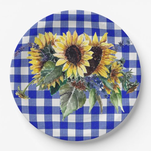 Sunflower Bouquet on Blue Gingham Paper Plates