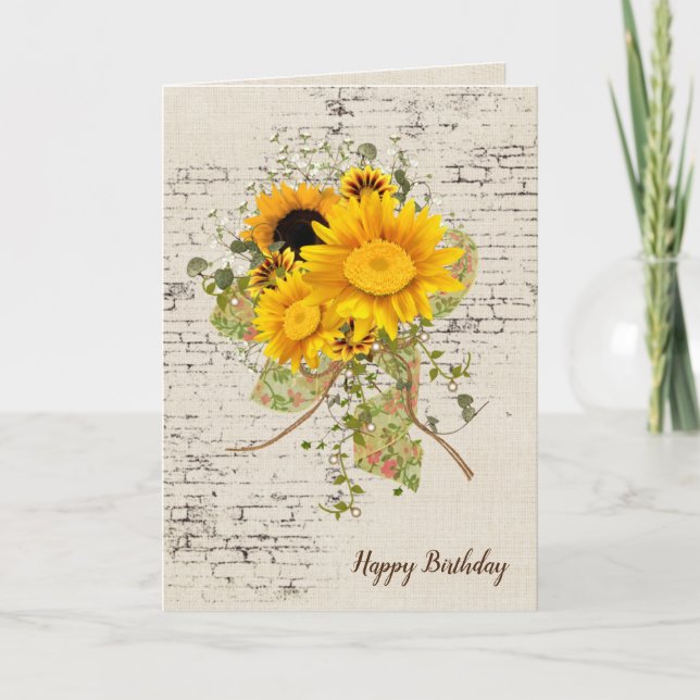 Sunflower Bouquet on Brick Birthday Card (Front)