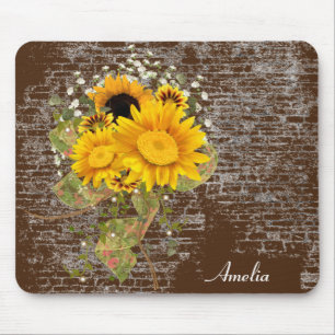 sunflower bouquet  on brick sketch mouse pad