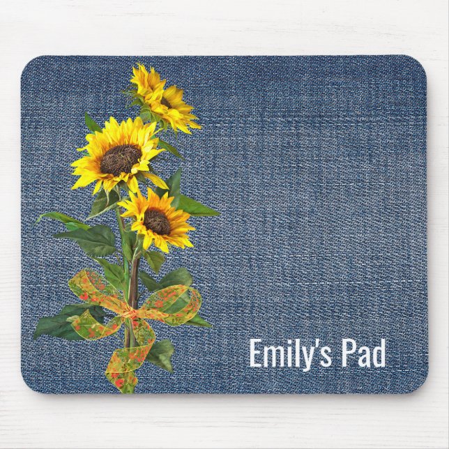 Sunflower Bouquet on Denim Mouse Pad (Front)