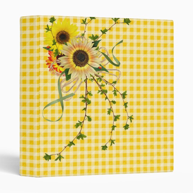 Sunflower Bouquet on Gingham 3 Ring Binder (Front/Spine)