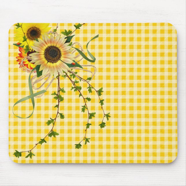 Sunflower Bouquet on Gingham Mouse Pad (Front)