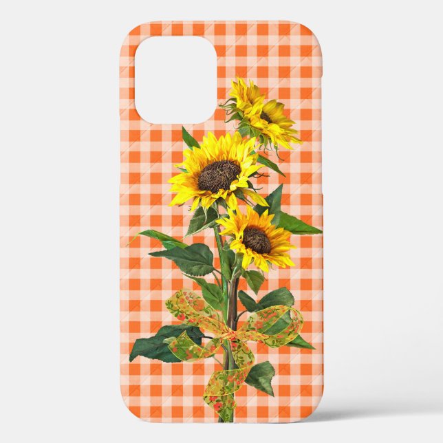 Sunflower Bouquet on Orange Gingham Case-Mate iPho iPhone Case (Back)