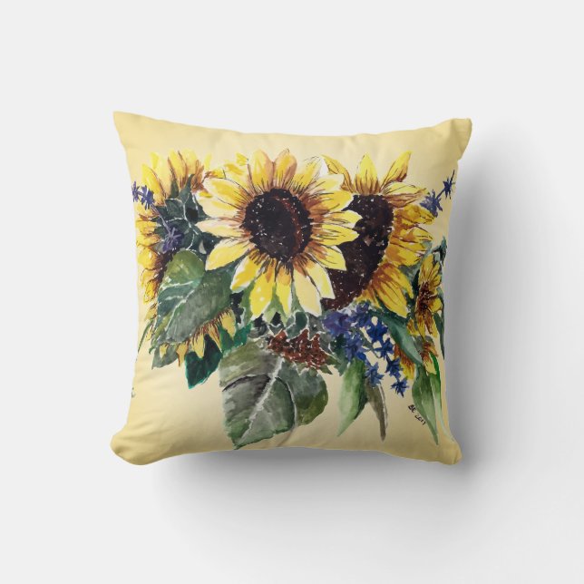 Sunflower Bouquet on Pale Yellow Throw Pillow (Front)