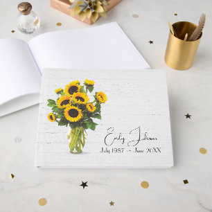 Sunflower Bouquet On Whitewashed Wood Guest Book