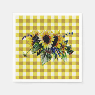 Sunflower Bouquet on Yellow Gingham Paper Napkins