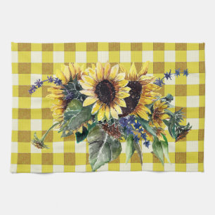 Sunflower Bouquet on Yellow Gingham Towel