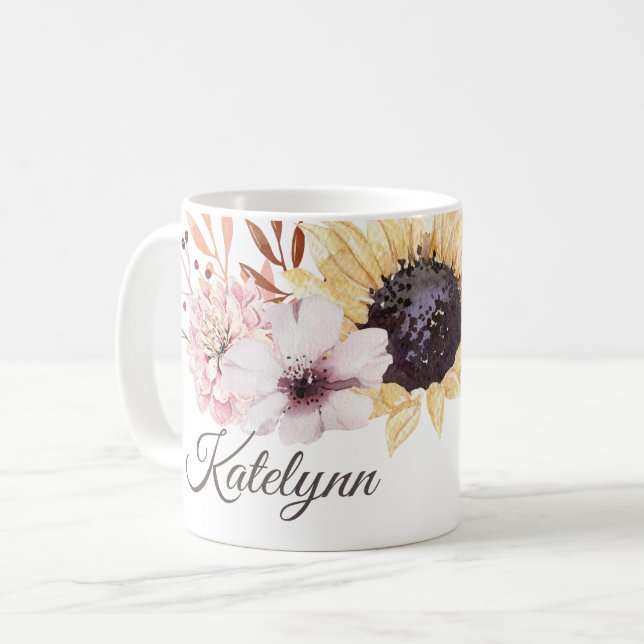 Sunflower Bouquet Personalized Coffee Mug (Front Left)
