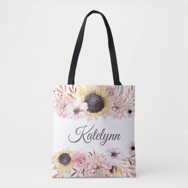 Sunflower Bouquet Personalized Tote Bag (Front)