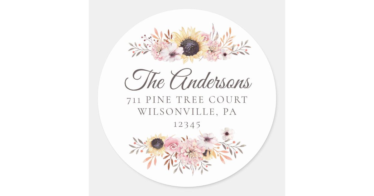 Sunflower Bouquet Round Return Address Labels | Zazzle