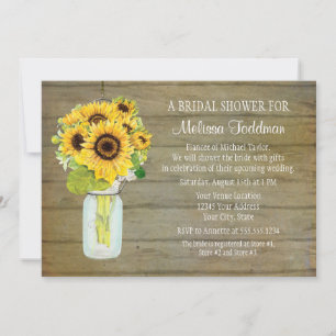 Sunflower Bouquet Rustic Country Mason Jar Bridal Invitation