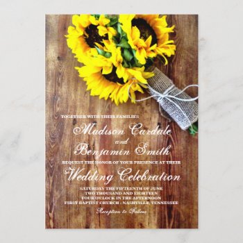 Sunflower Bouquet Rustic Country Wedding Invites by RusticCountryWedding at Zazzle